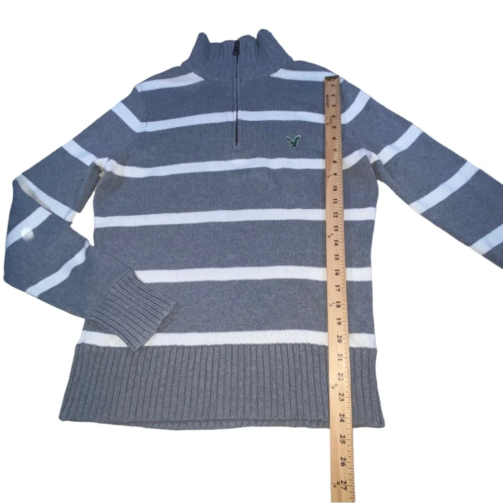 American Eagle Outfitters 1/4 Zip White Gray Sweater - Men’s Medium - Picture 3 of 10